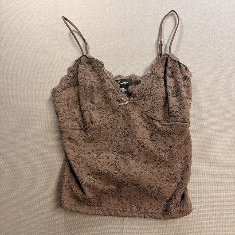 Justify Lace Cami Tank Top Womens Small Brown Floral Y2K Coquette Adjustable